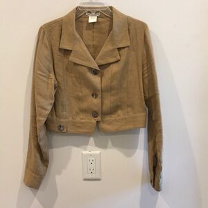Sarah Pacini Cropped Linen Beige-Tan Blazer Jacket